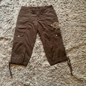Vintage Y2K brown 7 pocket unicorn rhinestone Express cargo pants sz 8